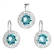 Sada šperkov s kryštálmi Swarovski náušnice a prívesok modrej okrúhle 39107.3 turquoise