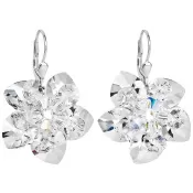 Strieborné náušnice visiace s kryštálmi Swarovski biela kvietka 31130.1