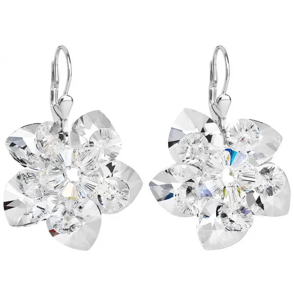 Strieborné náušnice visiace s kryštálmi Swarovski biela kvietka 31130.1