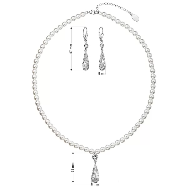 Súprava šperkov so syntetickými perlami a kryštálmi Swarovski náušnice a prívesok biela slza 39121.1