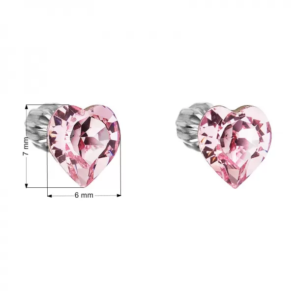 Strieborné náušnice pecka s kryštálmi Swarovski ružové srdce 31139.3