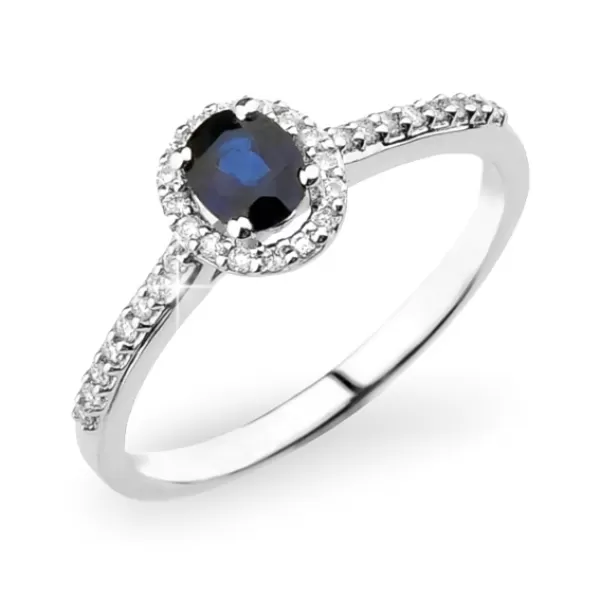 Prsteň s modrým zafírom a diamantmi GKW52431