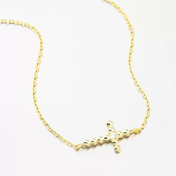 Pozlátený strieborný náramok kríž so zirkónmi BST-14580