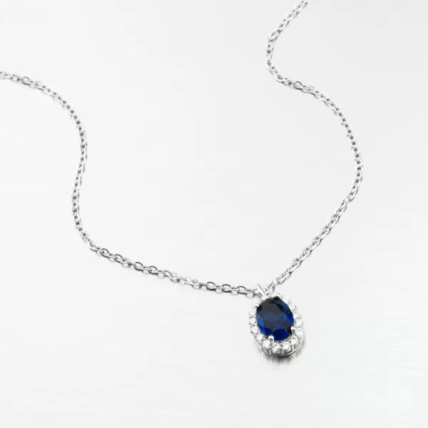 Strieborný náhrdelník so zirkónmi a zafírom SETST-15145