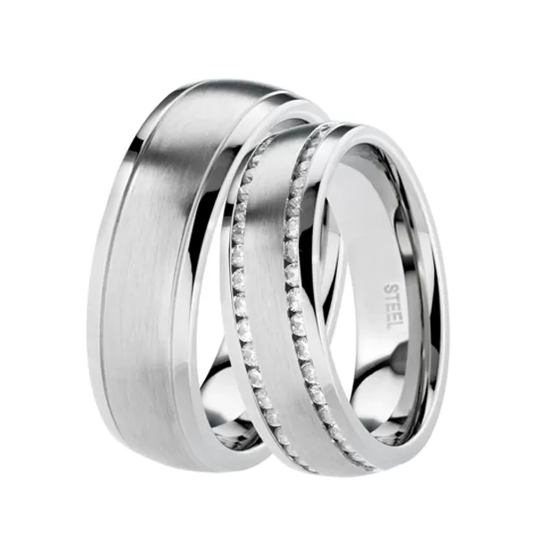 Oceľové snubné prstene so zirkónmi ST-88075