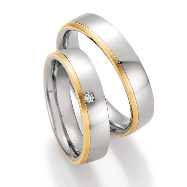 Oceľové snubné prstene so zlatom a diamantom ST-01850