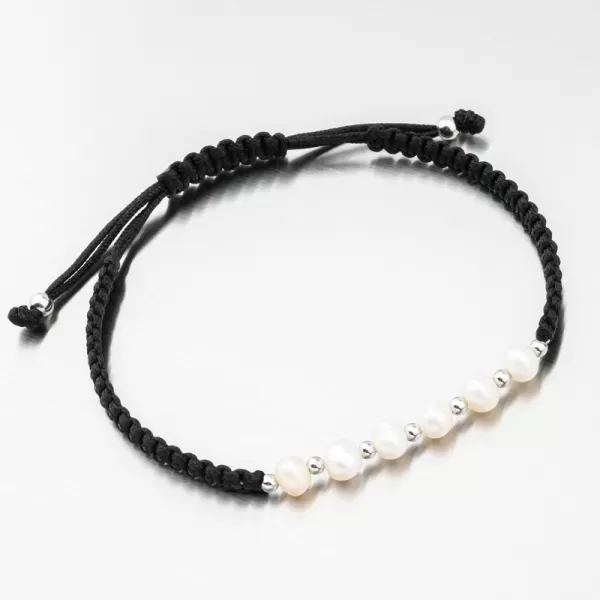 Strieborný povrázkový náramok s perlami BST-14550