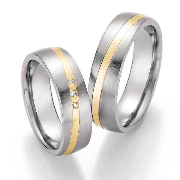 Oceľové snubné prstene so zlatom a diamantmi ST-01870