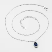 Strieborný náhrdelník so zirkónmi a zafírom SETST-15145
