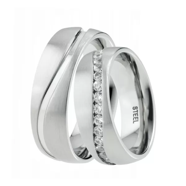 Oceľové snubné prstene so zirkónmi ST-88074