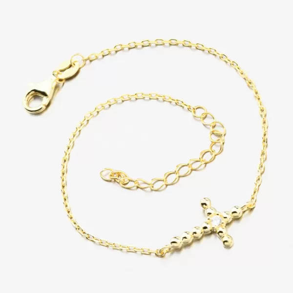 Pozlátený strieborný náramok kríž so zirkónmi BST-14580