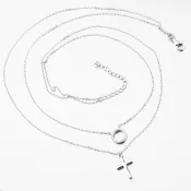 Dvojitý strieborný náhrdelník s krížikom a so zirkónmi TSST-151540