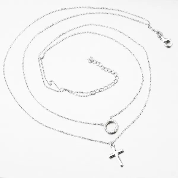 Dvojitý strieborný náhrdelník s krížikom a so zirkónmi TSST-151540