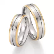 Oceľové snubné prstene so zlatom a diamantom ST-01830