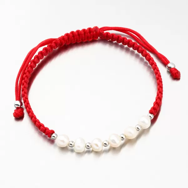 Strieborný povrázkový náramok s perlami BST-14549