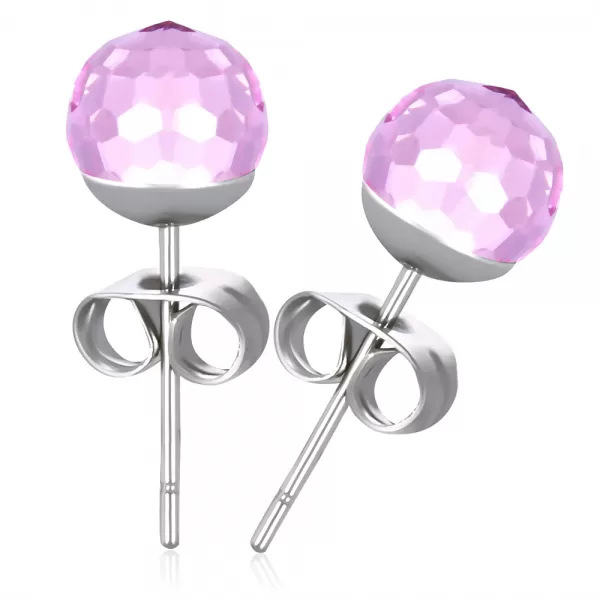 Oceľové kôstky s ružovým kryštálom GECJ079