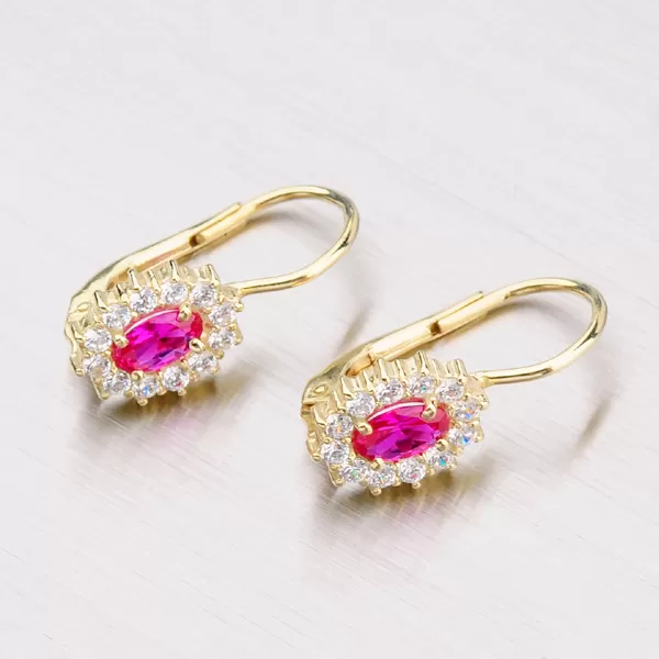Zlaté náušnice so zirkónmi a rubínom 353-0041-RUB