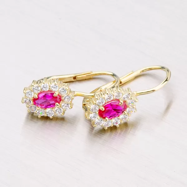 Zlaté náušnice so zirkónmi a rubínom 353-0041-RUB