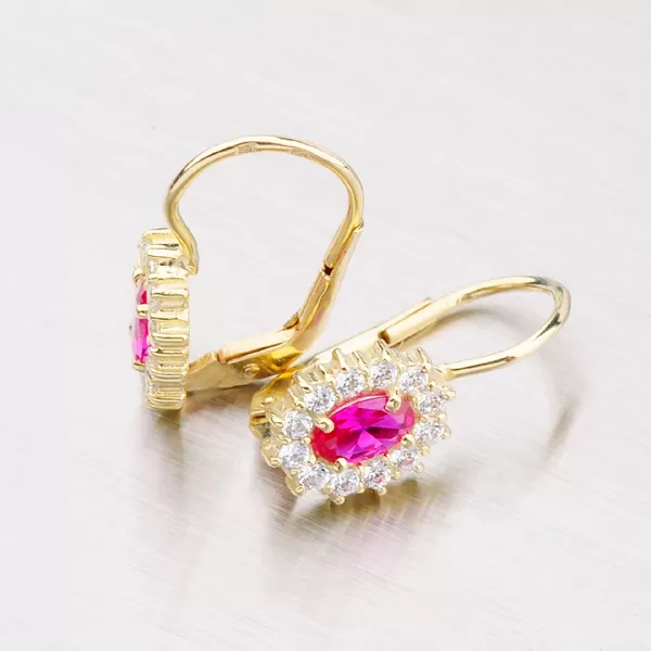 Zlaté náušnice so zirkónmi a rubínom 353-0041-RUB