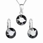 Súprava šperkov s kryštálmi Swarovski náušnice, retiazka a prívesok čierne okrúhle 39140.5 hematite