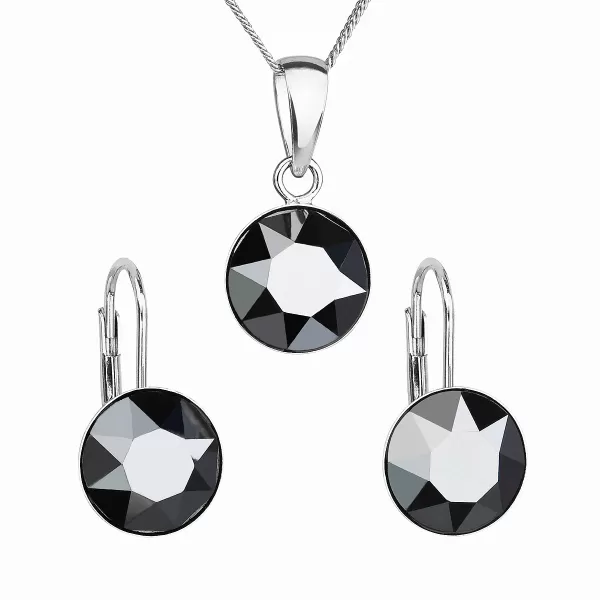 Súprava šperkov s kryštálmi Swarovski náušnice, retiazka a prívesok čierne okrúhle 39140.5 hematite