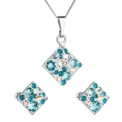 Sada šperkov s kryštálmi Swarovski náušnice, retiazka a prívesok modrý kosoštvorec 39126.3 turquoise