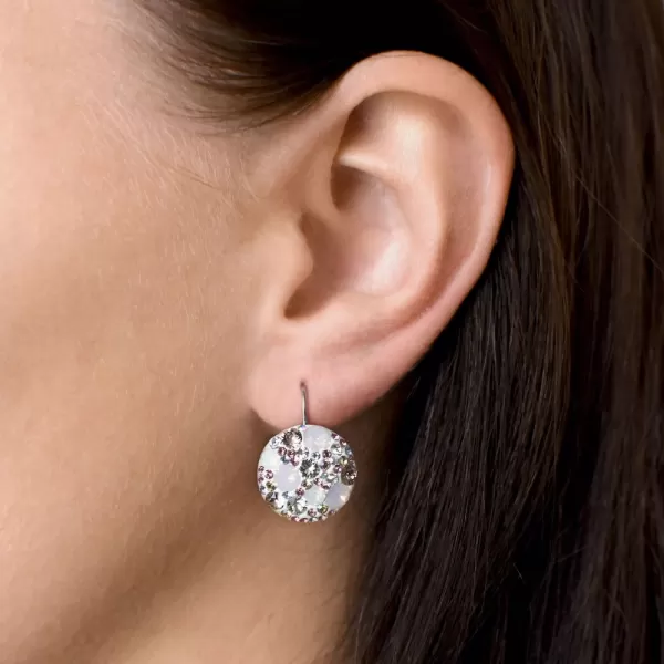 Strieborné náušnice visiace s kryštálmi Swarovski ružové okrúhle 31176.3
