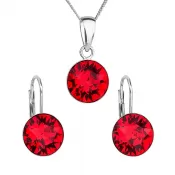 Sada šperkov s kryštálmi Swarovski náušnice, retiazka a prívesok červené okrúhle 39140.3