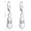 Strieborné náušnice visiace so syntetickými perlami a kryštálmi Swarovski biele okrúhle 31150.1