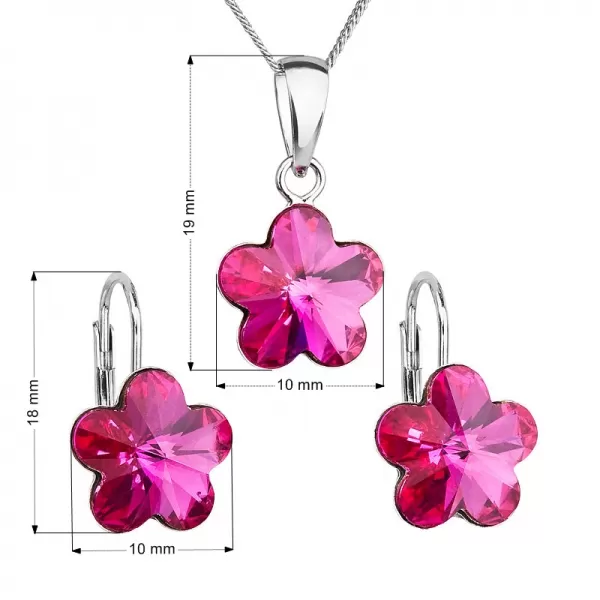 Sada šperkov s kryštálmi Swarovski náušnice, retiazka a prívesok ružová kytička 39143.3 fuchsia