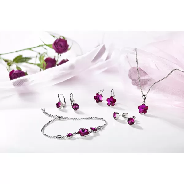 Sada šperkov s kryštálmi Swarovski náušnice, retiazka a prívesok ružová kytička 39143.3 fuchsia