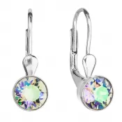 Strieborné náušnice visiace s kryštálmi Swarovski zelené okrúhle 31112.5