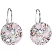 Strieborné náušnice visiace s kryštálmi Swarovski ružové okrúhle 31176.3