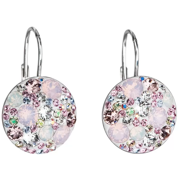 Strieborné náušnice visiace s kryštálmi Swarovski ružové okrúhle 31176.3