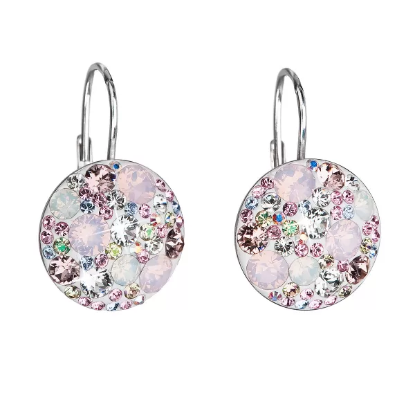 Strieborné náušnice visiace s kryštálmi Swarovski ružové okrúhle 31176.3