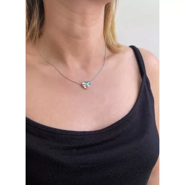 Strieborný náhrdelník s kryštálmi Swarovski zeleno-fialové srdce 32020.5