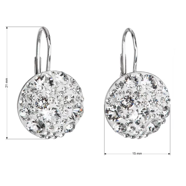 Strieborné náušnice visiace s kryštálmi Swarovski biele okrúhle 31176.1