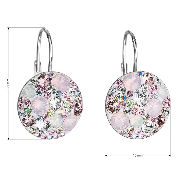 Strieborné náušnice visiace s kryštálmi Swarovski ružové okrúhle 31176.3