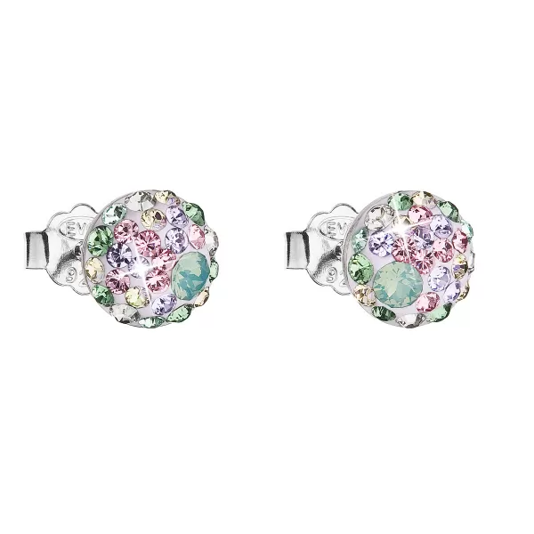 Strieborné náušnice pecka s kryštálmi Swarovski mix farieb okrúhle 31136.3 sakura