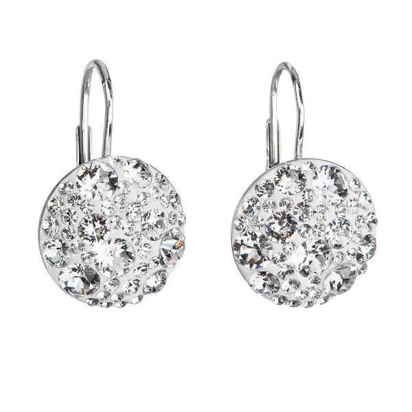 Strieborné náušnice visiace s kryštálmi Swarovski biele okrúhle 31176.1