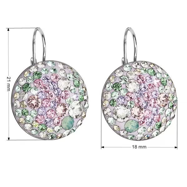 Strieborné náušnice visiace s kryštálmi Swarovski mix farieb okrúhle 31161.3 sakura