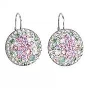 Strieborné náušnice visiace s kryštálmi Swarovski mix farieb okrúhle 31161.3 sakura