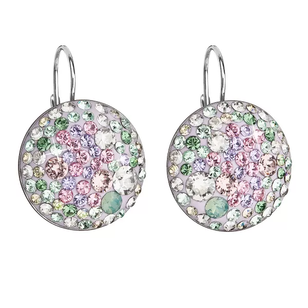 Strieborné náušnice visiace s kryštálmi Swarovski mix farieb okrúhle 31161.3 sakura