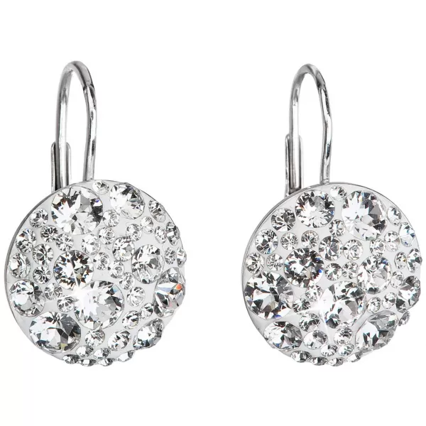 Strieborné náušnice visiace s kryštálmi Swarovski biele okrúhle 31176.1