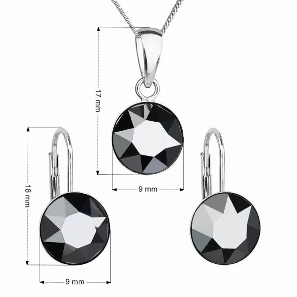 Súprava šperkov s kryštálmi Swarovski náušnice, retiazka a prívesok čierne okrúhle 39140.5 hematite