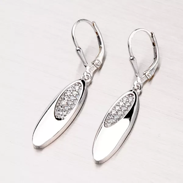 Visiace strieborné náušnice so zirkónmi OKP-294P-OKS