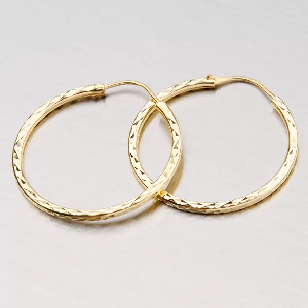 Náušnice zlato 585 gravírované kruhy 28 mm 3-20007