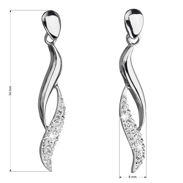 Strieborné náušnice visiace s kryštálmi Swarovski biele vlnky 31162.1