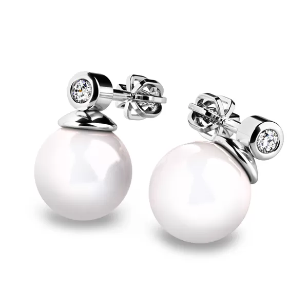 Dámske náušnice biele zlato 585/1000 prírodný diamant 0,054 ct perla 10869-B-DIA