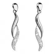 Strieborné náušnice visiace s kryštálmi Swarovski biele vlnky 31162.1